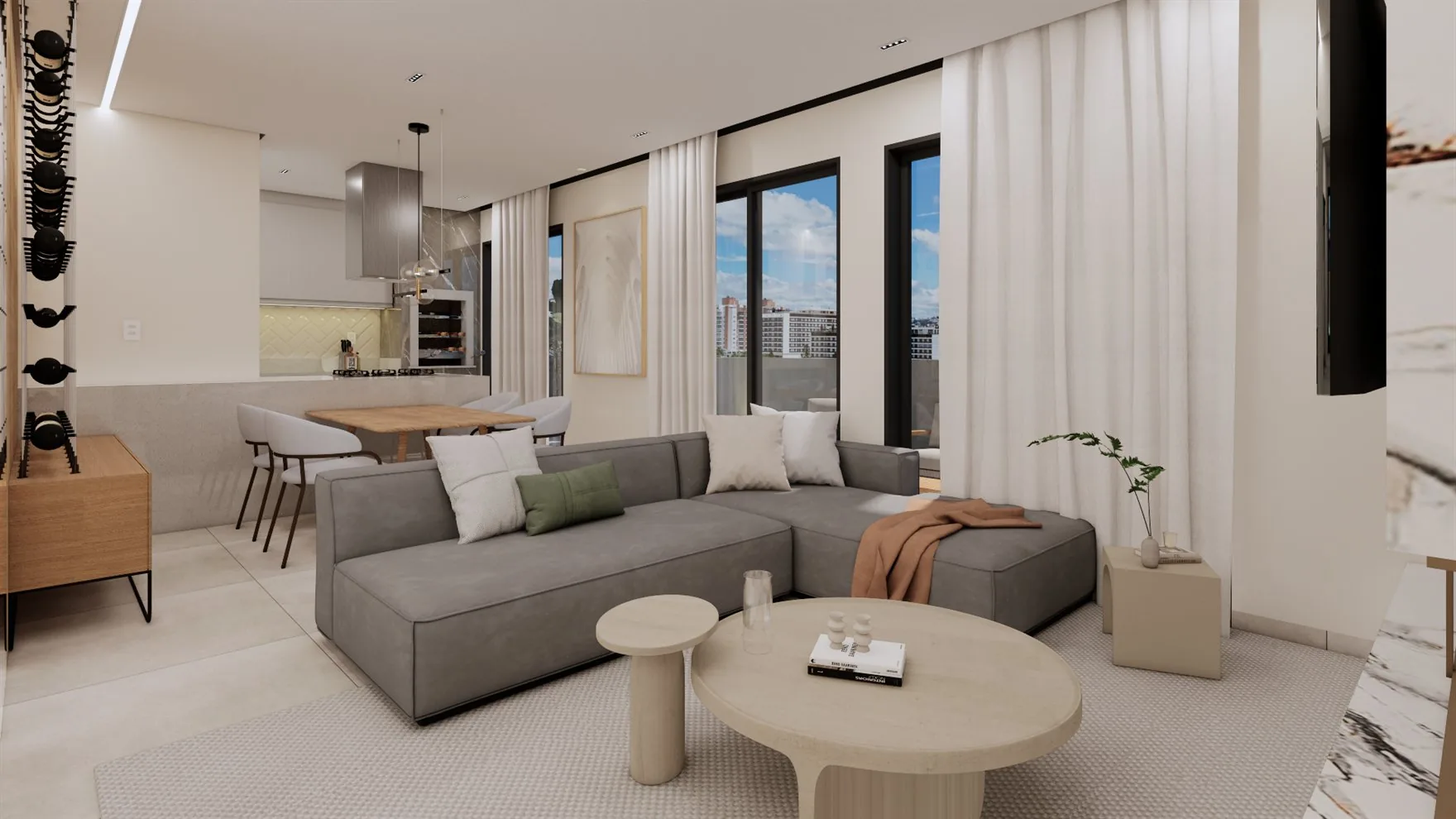 Amplo living da cobertura com vista da cidade no Maranello Residence
